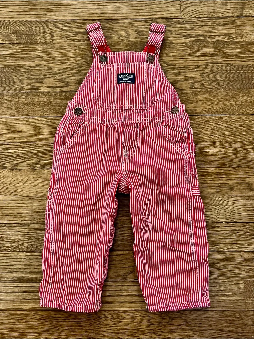 Vintage Oshkosh Red Stripe Long Overalls Boys 18M